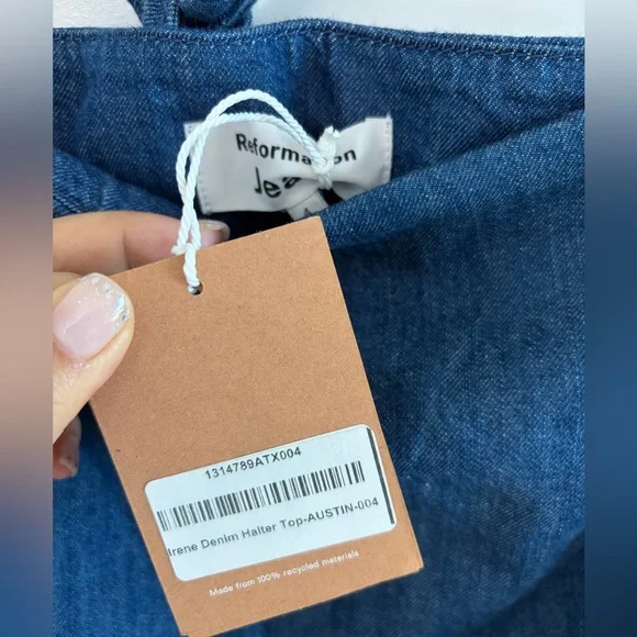 NWT Reformation Irene Denim Halter Top - Austin Blue - Size ：4 - Picture 3 of 3